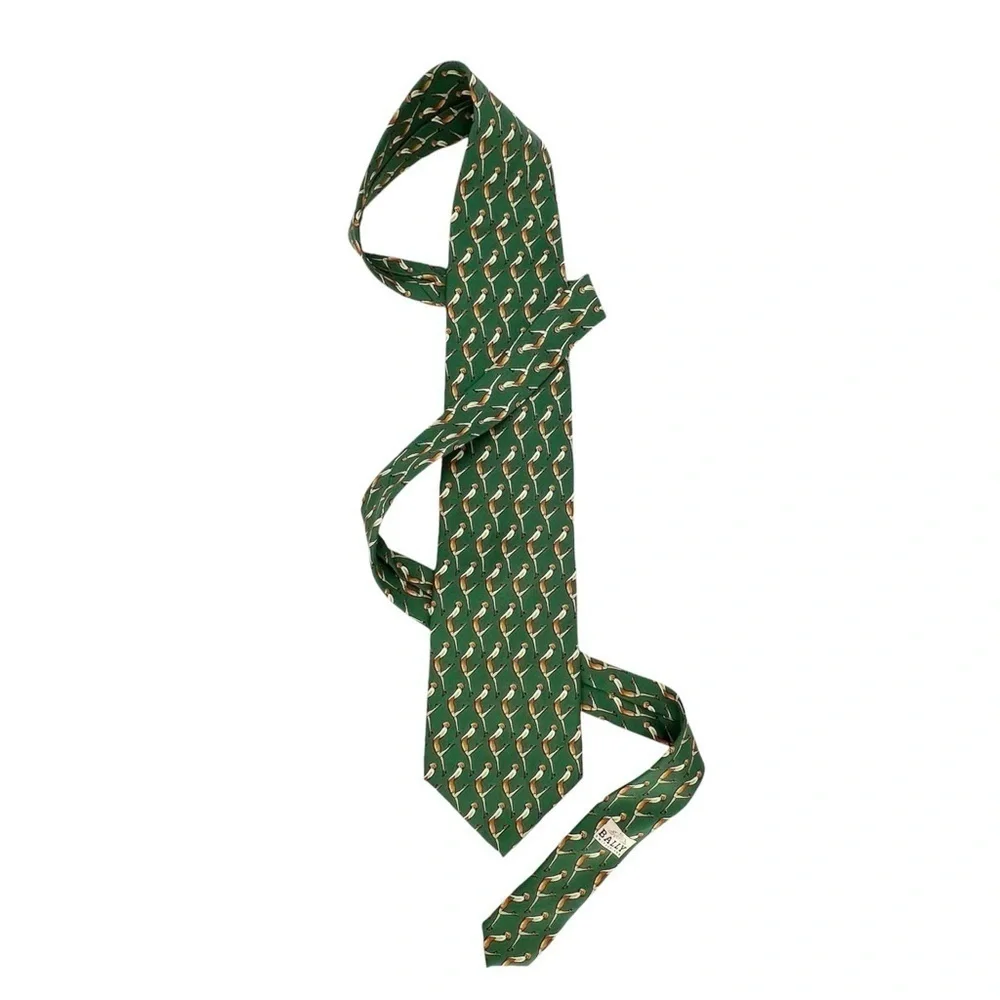 Bally Neckltie 100% Silk Green Orange Flapper Woman Neck Tie Made in Italy EUC